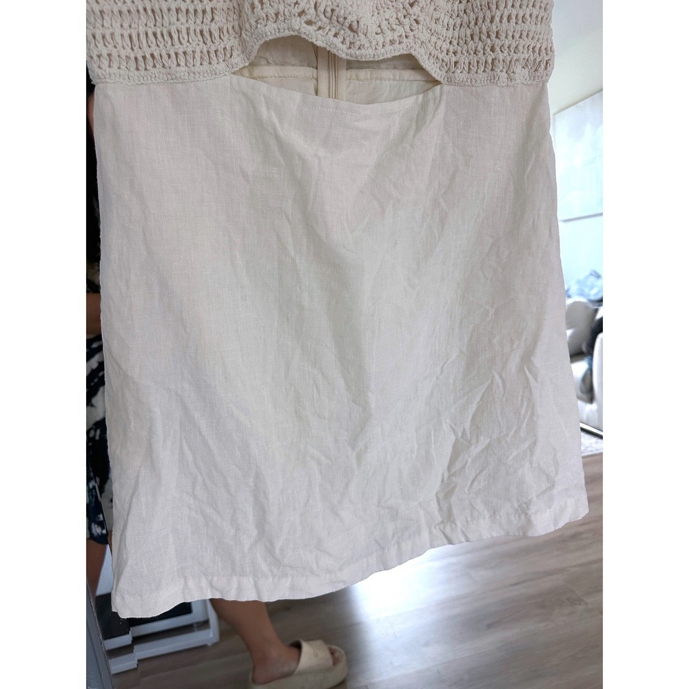 L'Academie Lea Dress Linen Crochet Cutout Mini Dress Smock Back Cream White M - Picture 7 of 11
